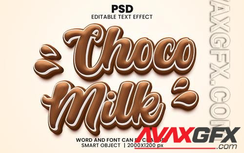 PSD choco milk 3d editable photoshop text effect style with modern background