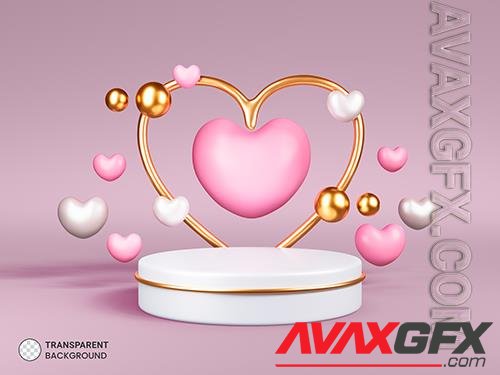 PSD valentine's day stage podium with heart product display showcase 3d render