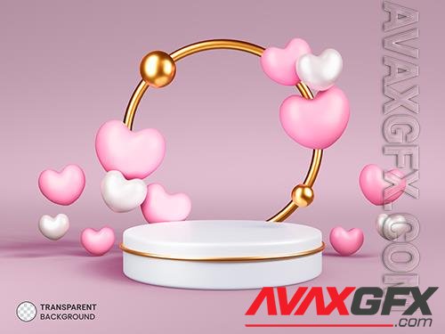 PSD valentine's day stage podium with heart product display showcase 3d render vol 2