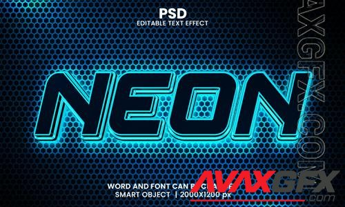 PSD neon blue color 3d editable photoshop text effect style with modern background
