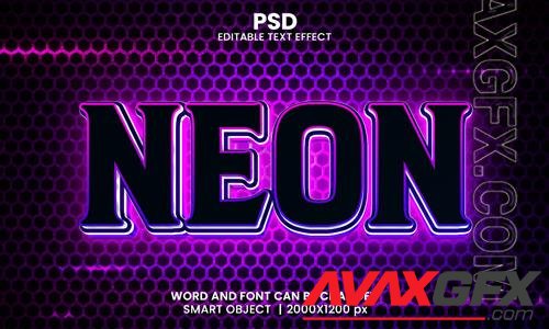 PSD neon 3d editable photoshop text effect style with modern background