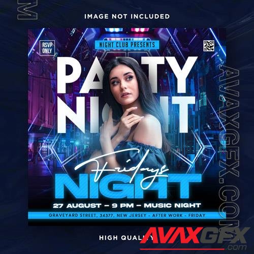 PSD night club party flyer template and social media design