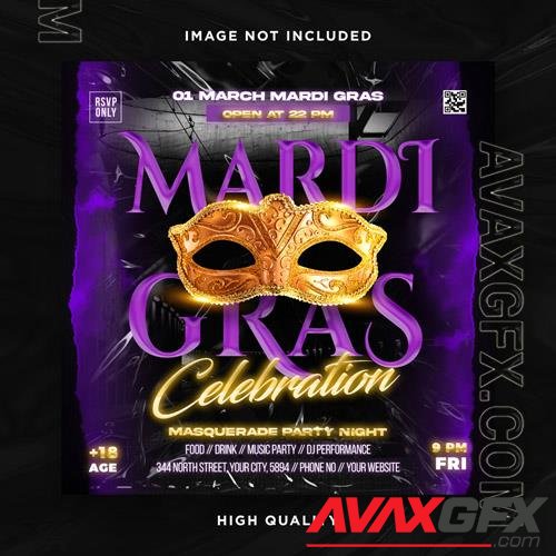 PSD mardi gras brazil festival flyer with mask carnival poster template vol 13