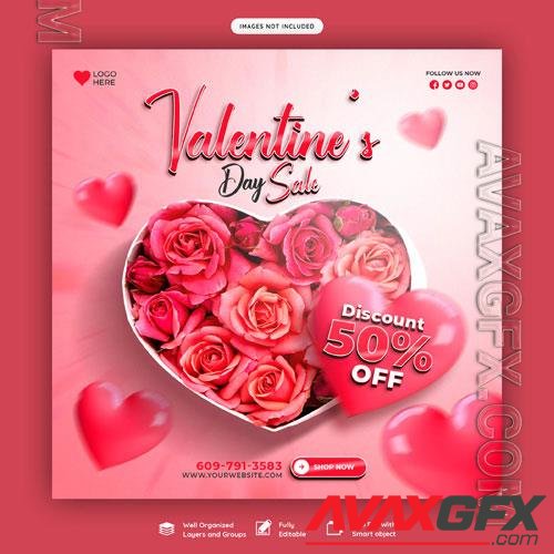 PSD happy valentine's day discount sale instagram or social media post template