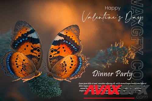 PSD happy valentine's day greeting card design with a beautiful butterfly background vol 2