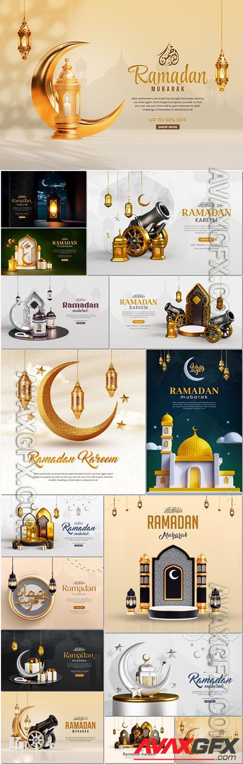 Ramadan mubarak psd 3d social media banner design template