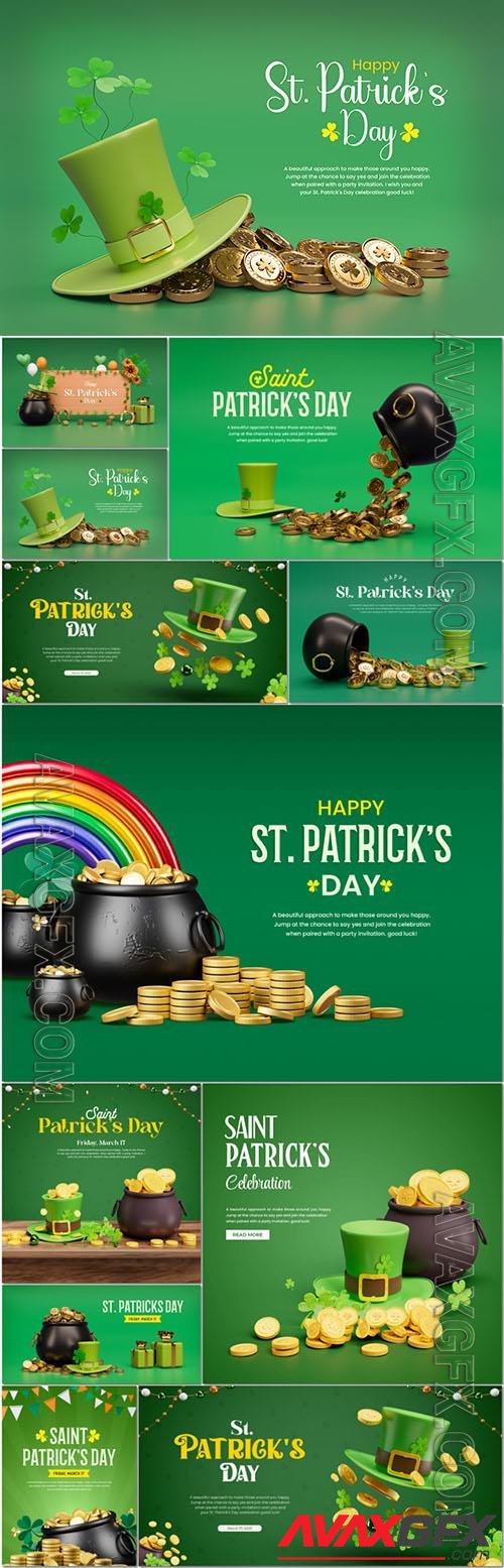 Saint patrick's day psd 3d social media banner design template