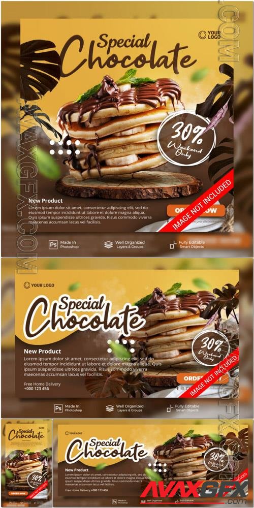 PSD special dish chocolate menu restaurant cafe for promotion social media post website banner template