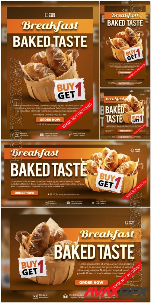 PSD breakfast time baked taste menu special offer promotion social media post website banner template