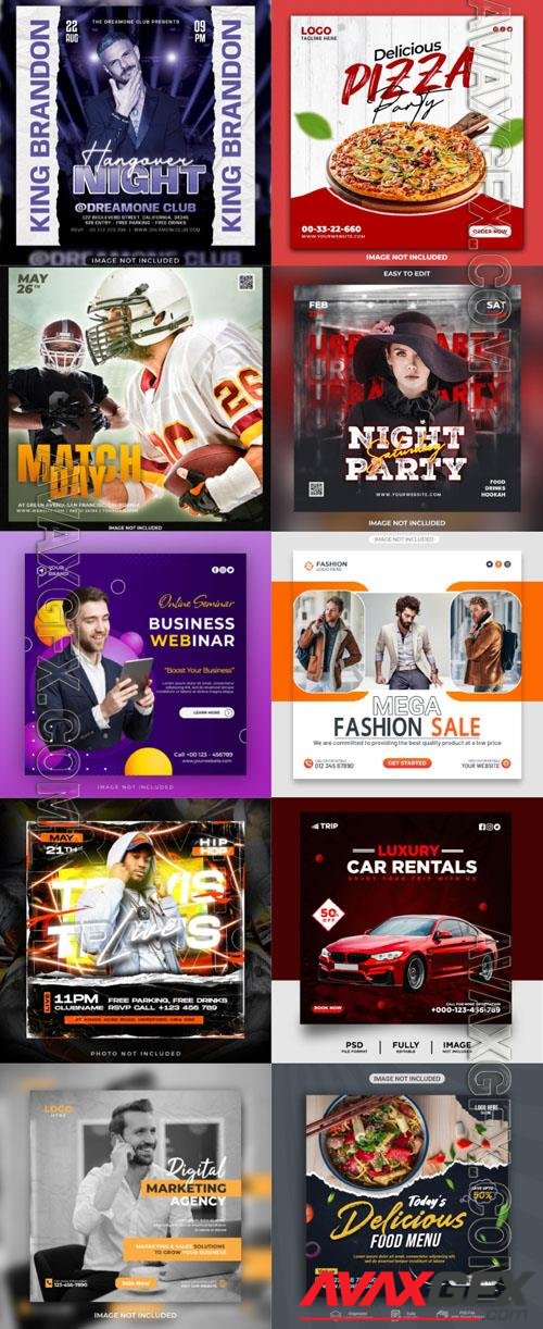 Psd food, party, club flyer social media post, psd banner set vol 69