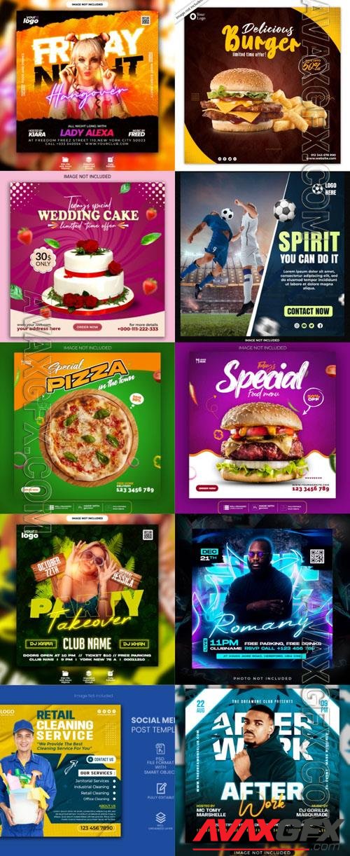 Psd flyer social media post, burger, pizza, sport psd banner set vol 68