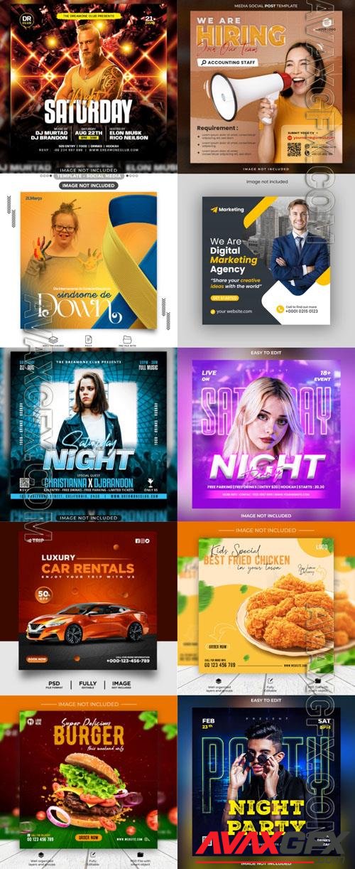 Psd business flyer social media post, night club, party psd banner set vol 67