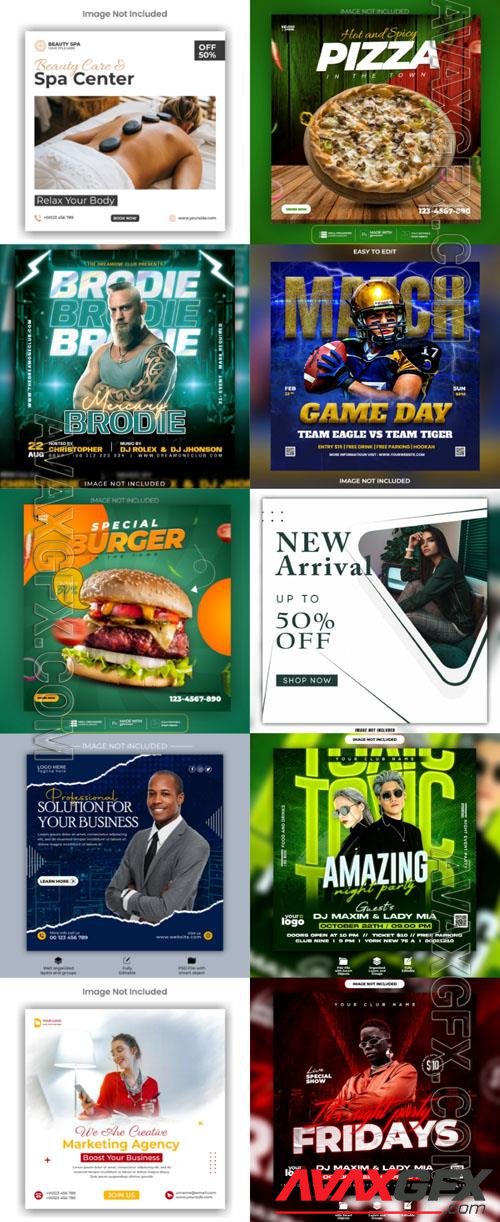 Psd flyer pizza, spa, club, party, burger, social media post, psd banner set vol 73