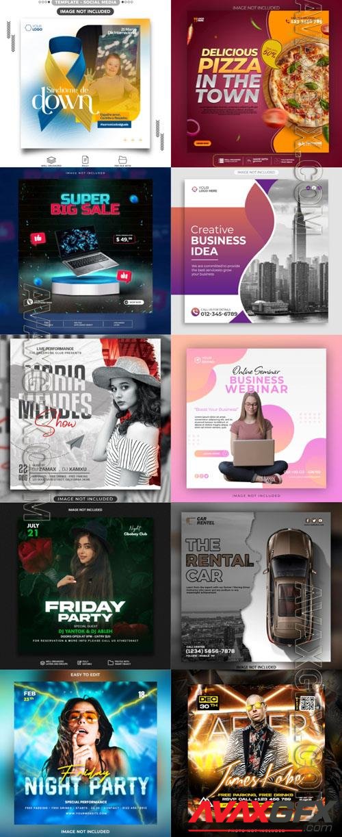 Psd flyer night club, cars, party social media post, psd banner set vol 72