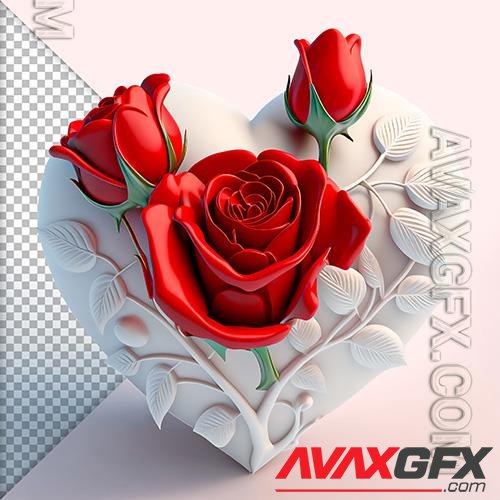 PSD white 3d heart red floral women's day