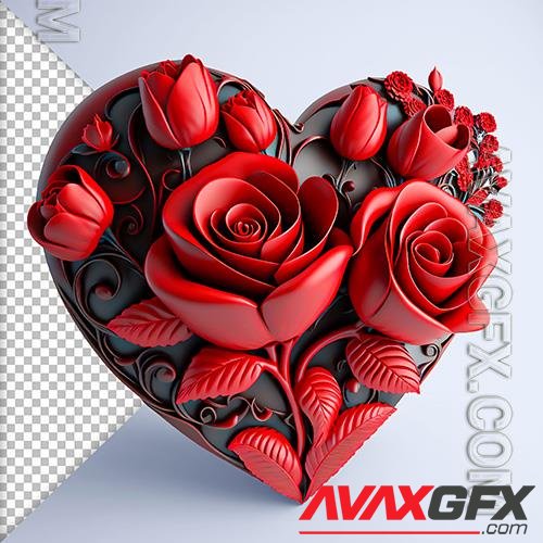 PSD valentine's day red floral 3d black heart