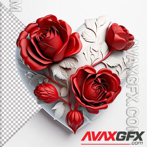 PSD 3d white heart with red roses women's day