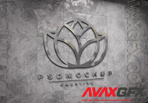 PSD logo on underground wall with 3d glowing metal effect mockup
