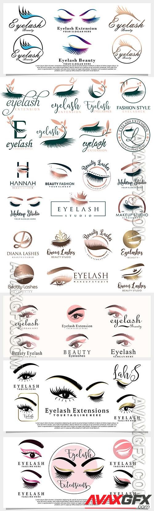 Vector set of eyelash logo design with beauty concept