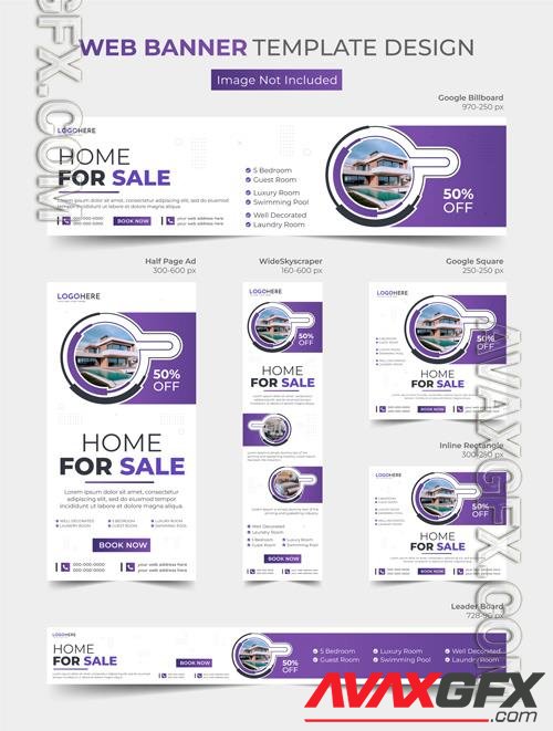Vector real estate house web ads design bundle, social media post banner template layout