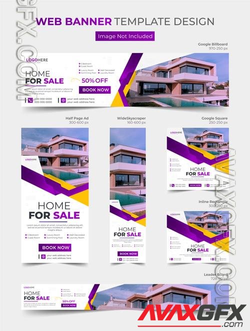 Vector real estate house for sale web banner and web ads template design bundle
