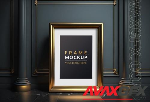 PSD vertical gold frame in modern interior mockup