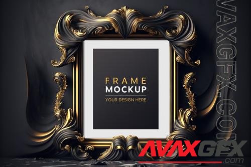 PSD sculpted black and gold frame in modern interior mockup