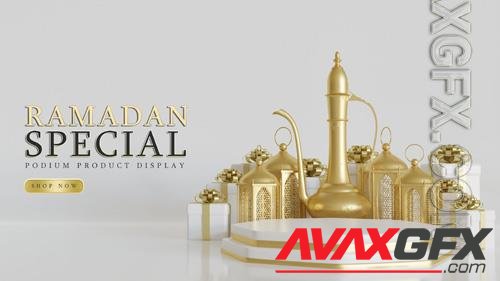 PSD premium luxury ramadan podium with gift box