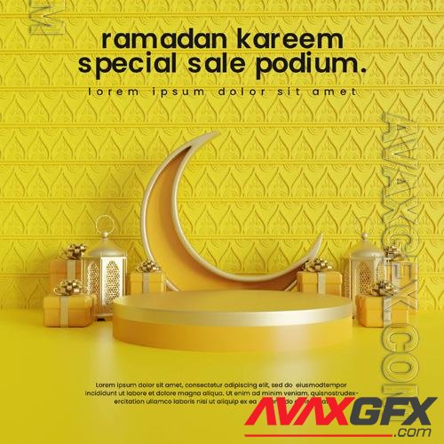 PSD colorful ramadan podium with lantern and giftbox