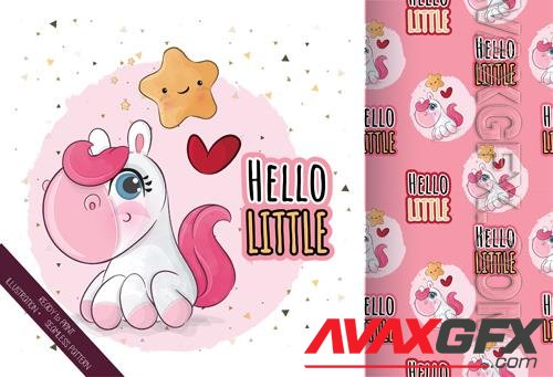 Vector cute animal baby unicorn lovely star, seamless patterns