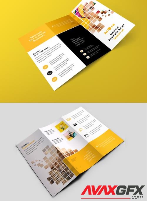 Adobestock - Business Trifold Brochure with Yellow Rectangular Boxes 383095440