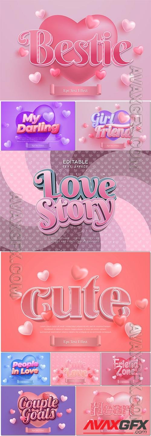 Vector love, romantic 3d editable text effect