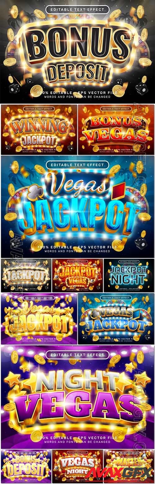 Vector vegas jackpot, casino 3d text effect and editable text effect