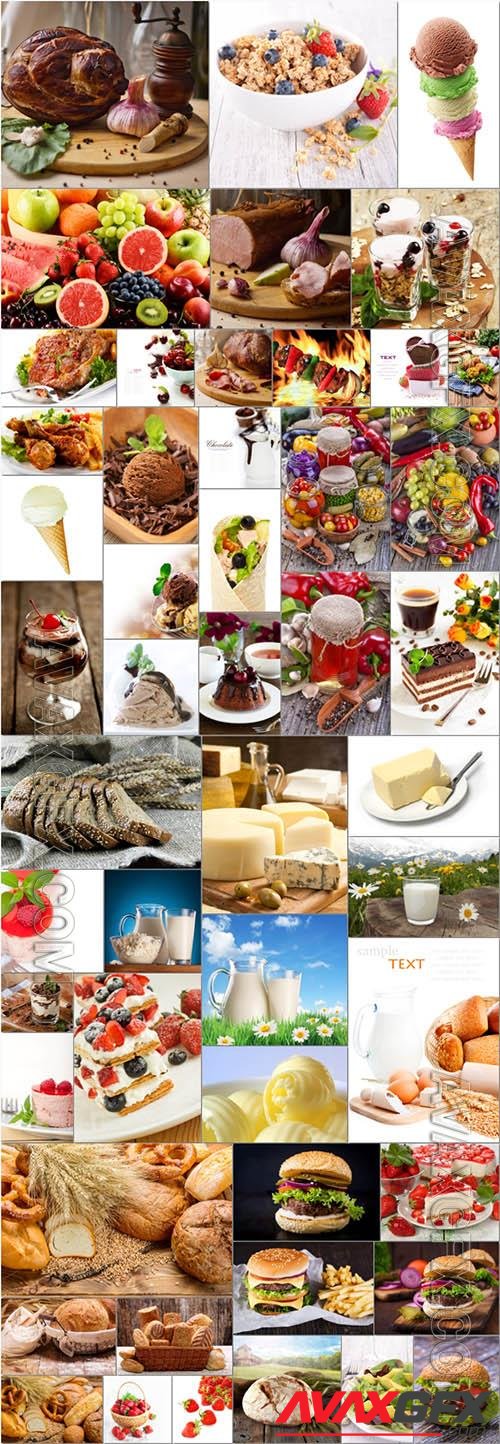 Food, fruits, vegetables, meat, fish and desserts - 50 stock photo collection