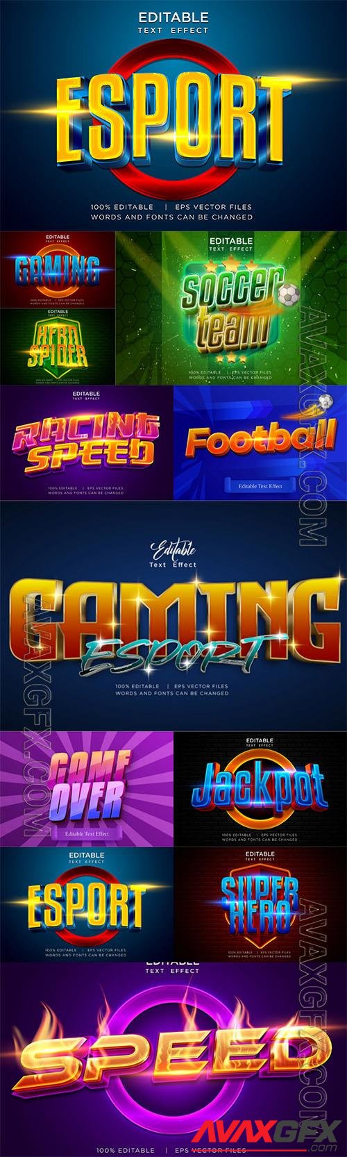 Esport gaming editable 3d text effect in vector