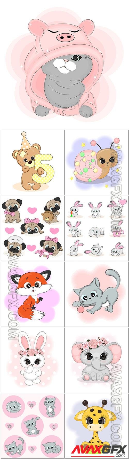 Cute cartoon animals vector set