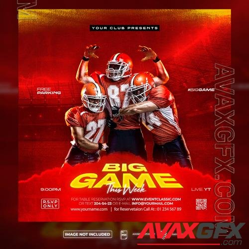 PSD game day american football match flyer or social media template