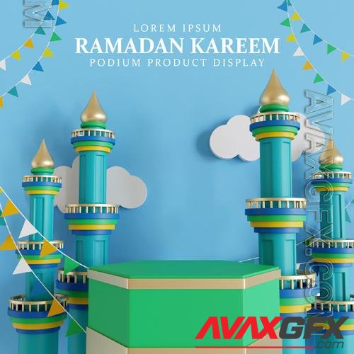 PSD colorful mosque ramadan podium product display