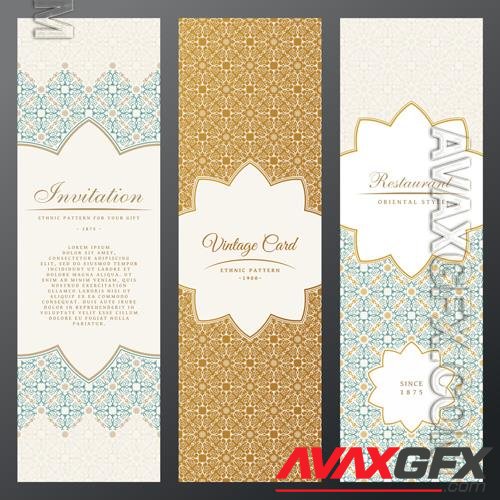Vector vintage pattern, labels, vertical cards in ethnic floral design