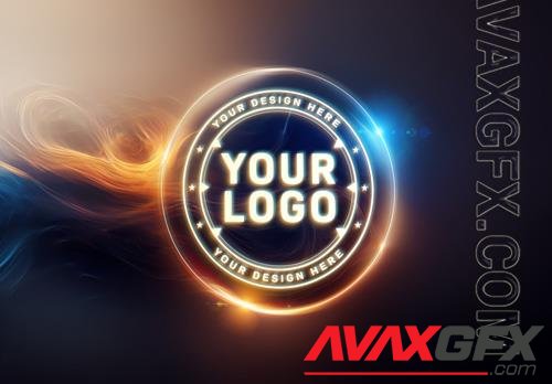 PSD glowing logo with fire and blue halos mockup
