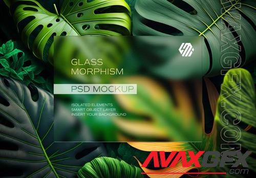 PSD glass morphism rectangle tropical leaves mockup