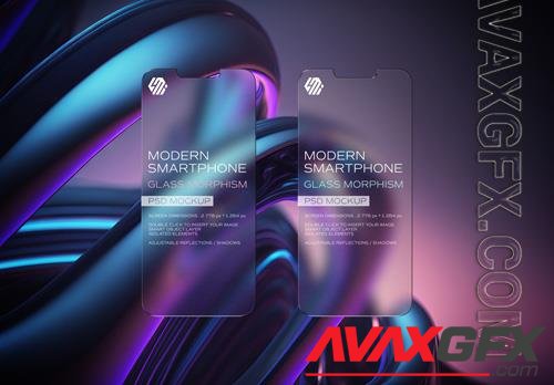 PSD glass morphism mobile phone with editable background mockup