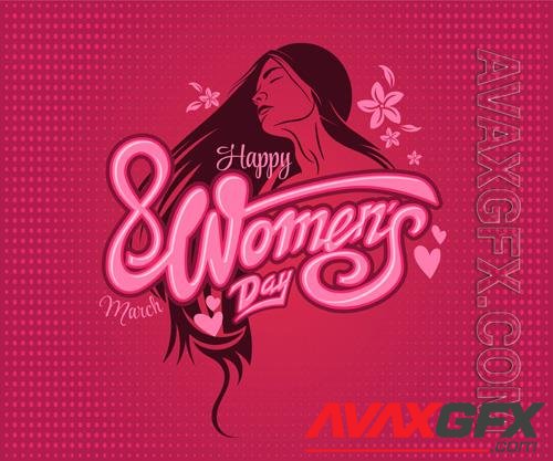 Vector happy women day greeting with illustration and lettering eps