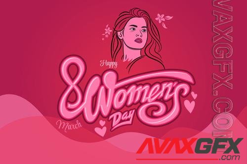 Vector happy women day greeting with beautiful woman outline illustration and lettering