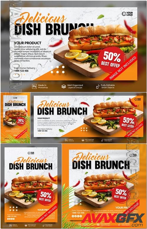 PSD delicious dish brunch menu restaurant promotion, website banner template