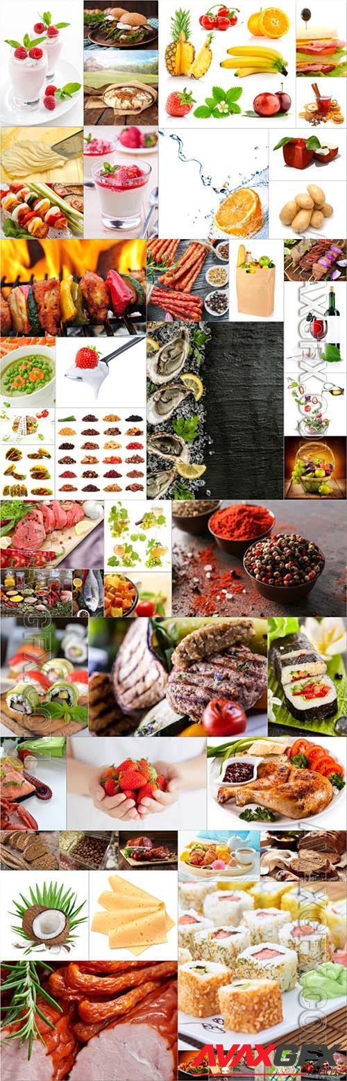 Food, desserts, meat, fish, bread, vegetables, fruits - 50 stock photo collection