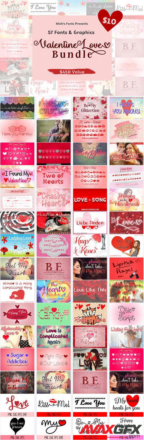 Valentine Love Font Bundle - 57 Premium Fonts and Graphics