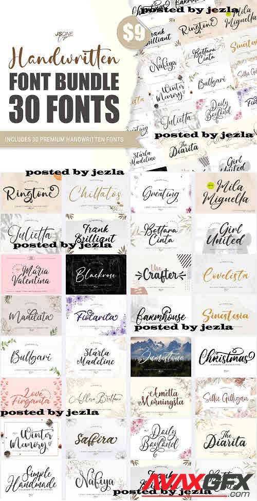 Handwritten Font Bundle - 30 Premium Fonts