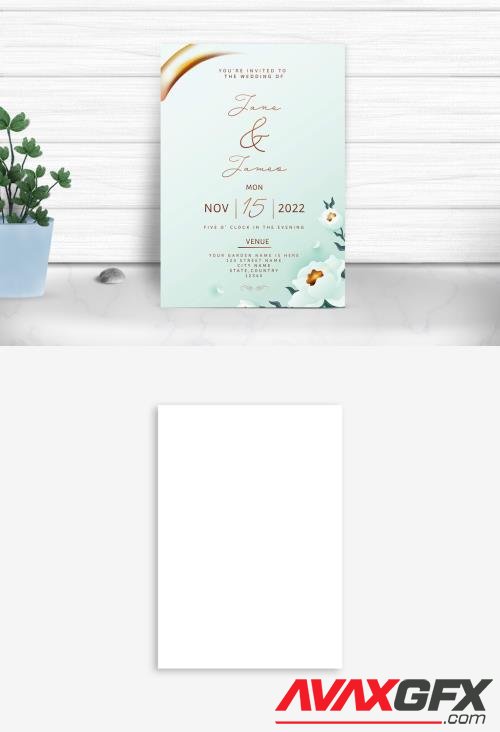 Wedding Invitation or stationery mockup, against white wall and indoor desk plant. 545903813 [Adobestock]