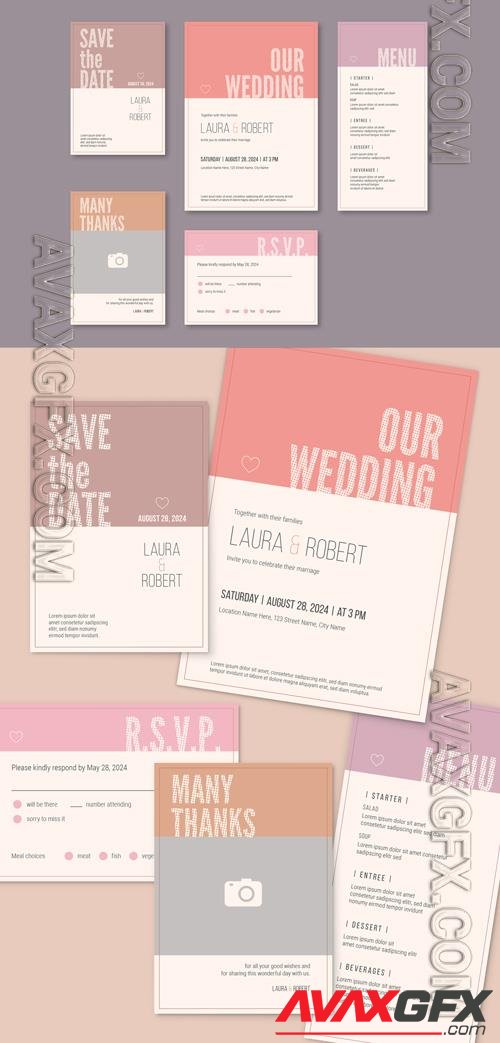 Wedding Invitation Set with Pastel Headers-200582618 [Adobestock]